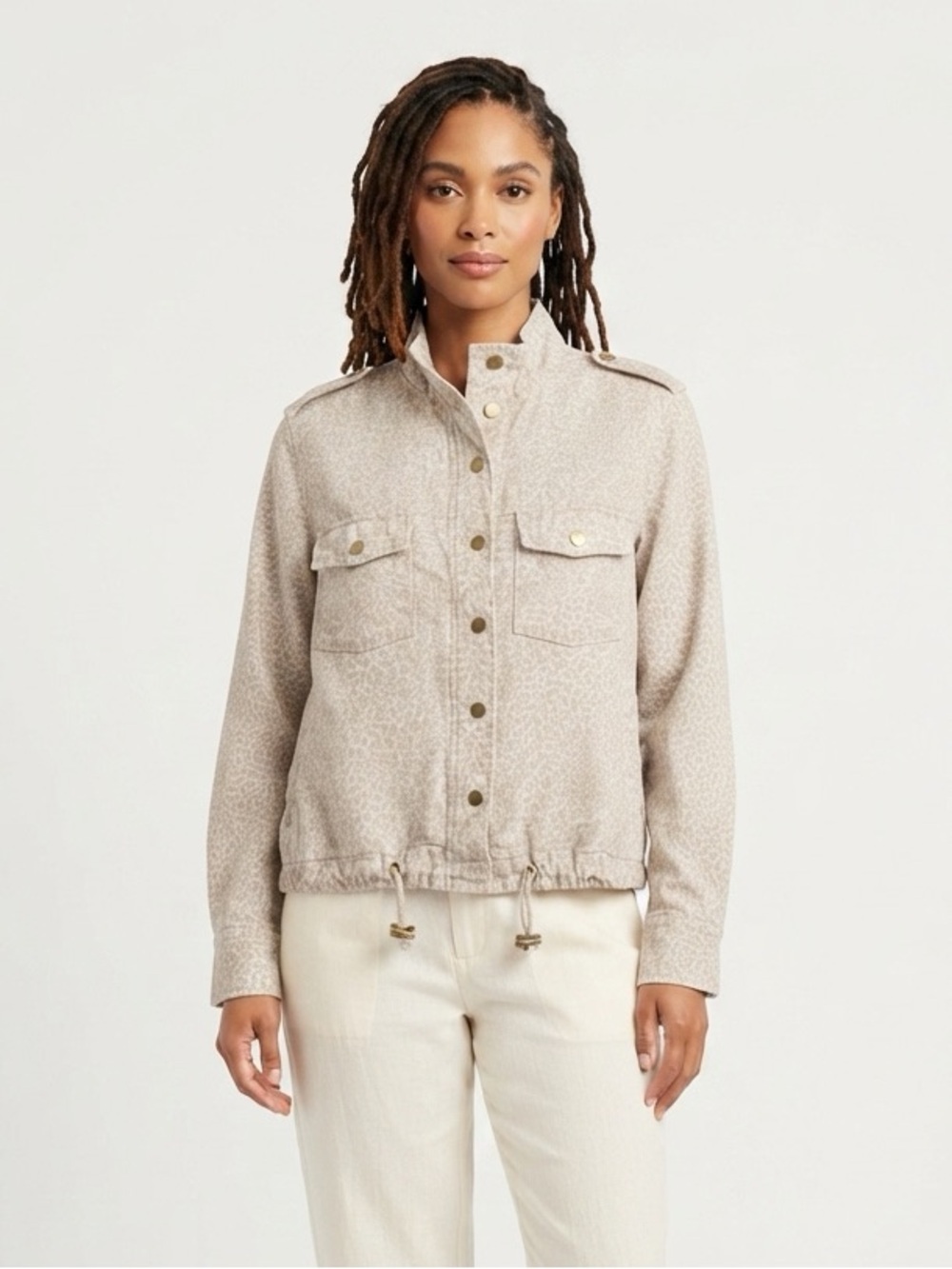 Rails Collins Utility Jacket Linen Blend Mini Cheetah Print Beige White XS